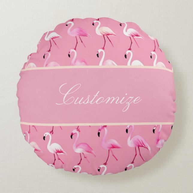 Custom roze flamingo paradijs Waterverf Rond Kussen (Voorkant)