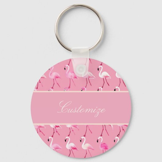Custom roze flamingo paradijs Waterverf Sleutelhanger (Voorkant)