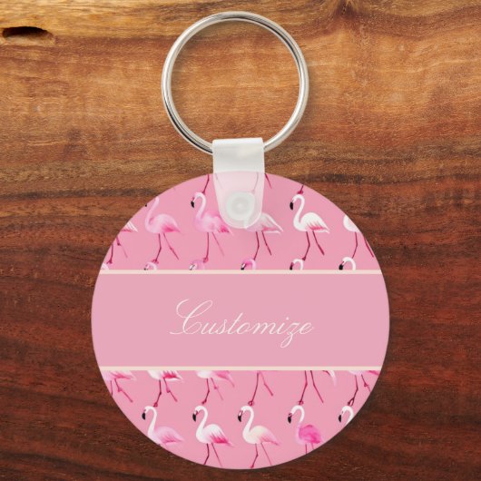 Custom roze flamingo paradijs Waterverf Sleutelhanger (Voorkant)