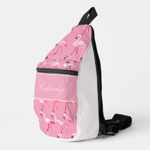 Custom roze flamingo paradijs Waterverf Sling Bag