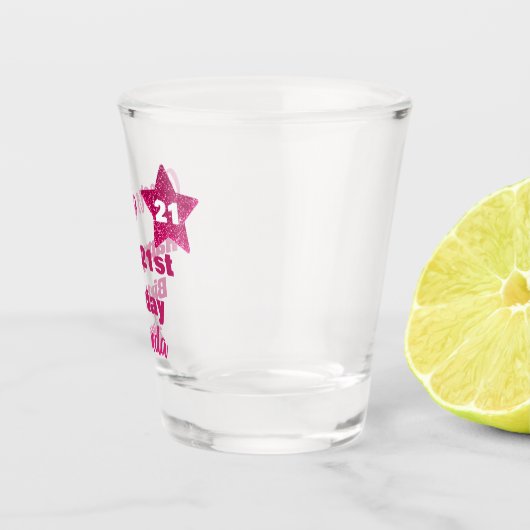 Custom Roze Glitter Proost 21 Gelukkige 21ste Verj Shot Glas (Rechts)