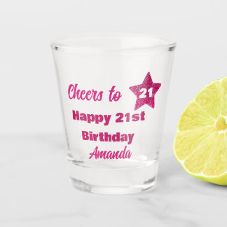 Custom Roze Glitter Proost 21 Gelukkige 21ste Verj Shot Glas