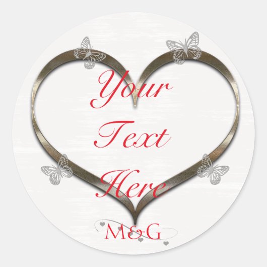Custom roze gouden hart vlinder monogram Sticker (Voorkant)