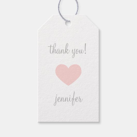Custom Roze & Grijs Hart Dank u Cadeaulabel (Voorkant)