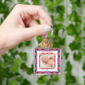 Custom Roze Groen Jolly Feestelijke Kerstfoto Sleutelhanger (Hand)