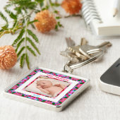 Custom Roze Groen Jolly Feestelijke Kerstfoto Sleutelhanger (Zijkant)