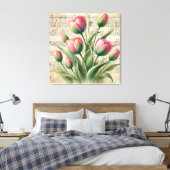 Custom Roze & Groene  Tulpen Bladmuziek Canvas Afdruk (Insitu (Slaapkamer))