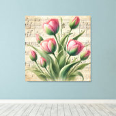 Custom Roze & Groene  Tulpen Bladmuziek Canvas Afdruk (Insitu (Houten vloer))