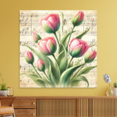 Custom Roze & Groene  Tulpen Bladmuziek Canvas Afdruk (Insitu (Woonkamer))