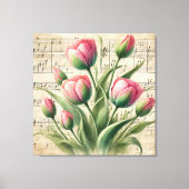 Custom Roze & Groene  Tulpen Bladmuziek Canvas Afdruk (Voorkant)