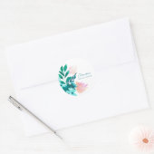 Custom Roze Groene Waterverf Bloemen Vrijgezellenf Ronde Sticker (Envelop)