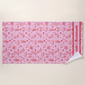 Custom Roze Kustkoeienmeisje Bachelorette Party Strandlaken (Voorkant)