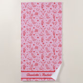 Custom Roze Kustkoeienmeisje Bachelorette Party Strandlaken (Voorkant)