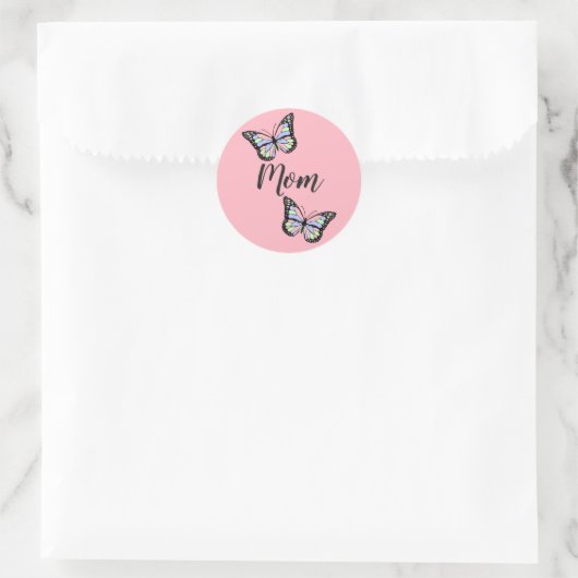 Custom Roze Mam Ronde Sticker (Tas)