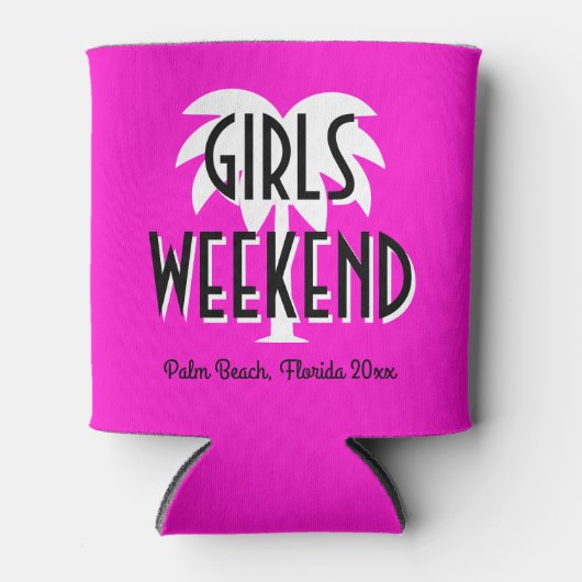 Custom roze meisje's weekendtrip drankhouder blikjeskoeler (Voorkant)