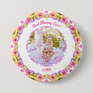 Custom roze moederdag beste mama ooit mama foto ronde button 7,6 cm