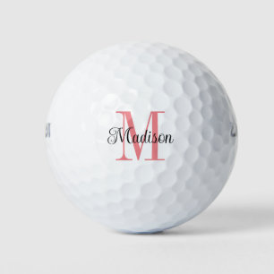 Custom Roze Monogram Initiaal Zwart Naam Golfballen