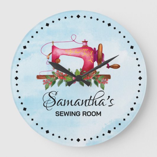  Custom Roze Naaikamer Leuke waterverf Grote Klok (Voorkant)