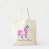 Custom Roze Paarse & Blauwe Eenhoorn Tote Bag (Voorkant)