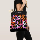 Custom Roze Paarse Sinaasappel Zwart Retro Art Pat Tote Bag (Dichtbij)
