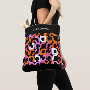 Custom Roze Paarse Sinaasappel Zwart Retro Art Pat Tote Bag