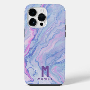 Custom Roze Paarse Vloeibare Marmeren Verf Monogra iPhone 14 Pro Max Hoesje