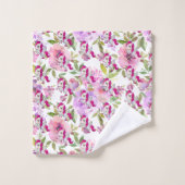 Custom  Roze Paarse Witte Bloemen Eenhoorn Bad Handdoek (Wasdoekje)