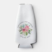 Custom Roze Pioen Bloemen Bruiloft DIY Flesjeskoeler (Voorkant)