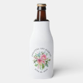Custom Roze Pioen Bloemen Bruiloft DIY Flesjeskoeler (Fles Voorkant)