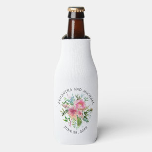 Custom Roze Pioen Bloemen Bruiloft DIY Flesjeskoeler