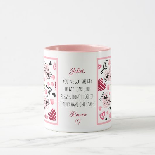 Custom roze pioen harten liefde Valentijnsdag Mok (Midden)