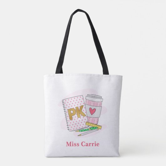 Custom Roze Pre Kleuterschool Leraar School Tote Bag (Achterkant)