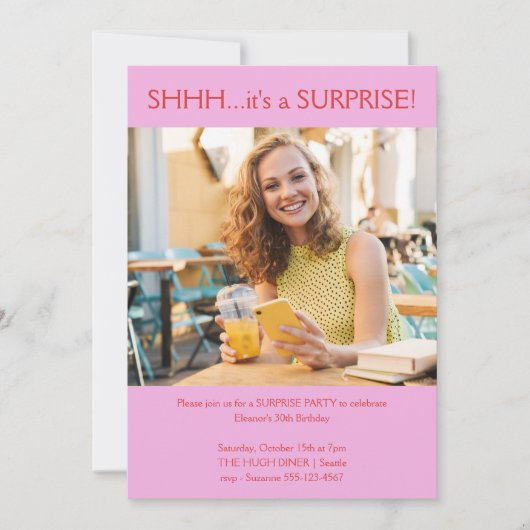 Custom Roze Rood Foto Verrassing 30e Verjaardagsfe Kaart (Voorkant)