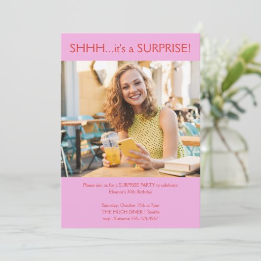 Custom Roze Rood Foto Verrassing 30e Verjaardagsfe Kaart (Staand voorkant)