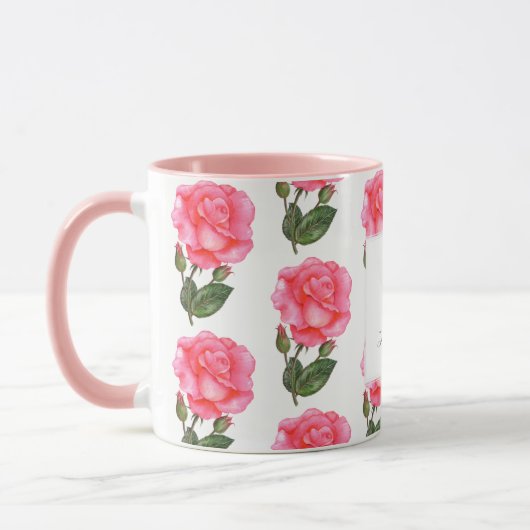 Custom Roze Rozen Bloemenkunst Monogram Vierkant W Mok (Links)