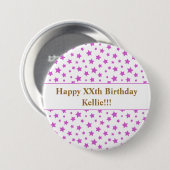 Custom roze sterren met bericht verjaardag ronde button 7,6 cm (Voorkant /achterkant)