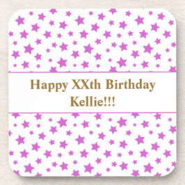 Custom roze sterren met bericht verjaardagsfeestje bier onderzetter