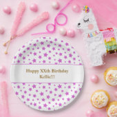 Custom roze sterren met bericht verjaardagsfeestje papieren bordje (Feest)