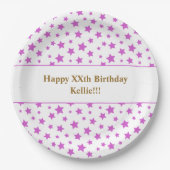Custom roze sterren met bericht verjaardagsfeestje papieren bordje (Voorkant)