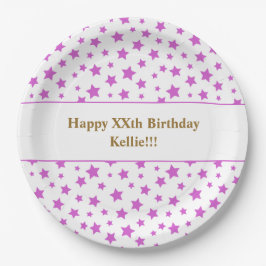 Custom roze sterren met bericht verjaardagsfeestje papieren bordje