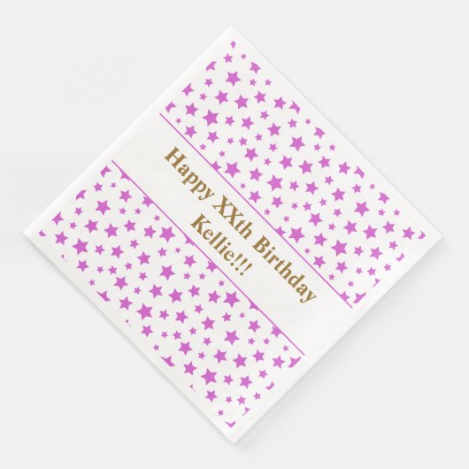 Custom roze sterren met bericht verjaardagsfeestje servet (Hoek)
