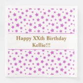 Custom roze sterren met bericht verjaardagsfeestje servet (Voorkant)