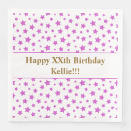 Custom roze sterren met bericht verjaardagsfeestje servet