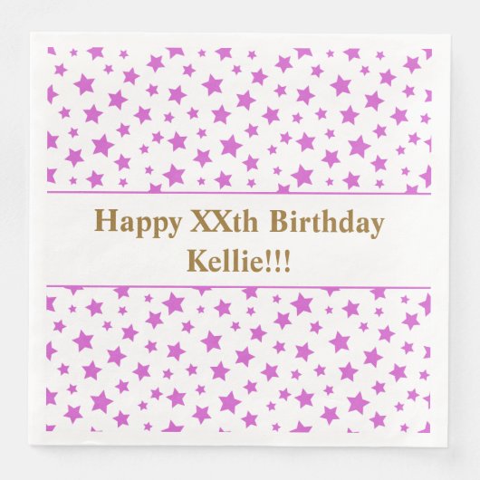Custom roze sterren met bericht verjaardagsfeestje servet (Voorkant)