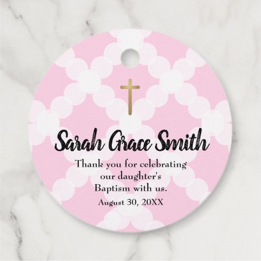 Custom roze wit baby meisje doop dank u bedankjes labels (Achterkant)