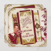 Custom Ruby Rood en goud Sweet 16 Karikatuur Kaart (Voorkant / Achterkant)