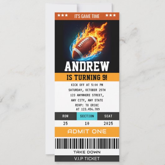 Custom Rugby Birthday Ticket Kaart (Voorkant)