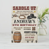 Custom Rustic Cowboy Western Birthday Party Kaart (Staand voorkant)