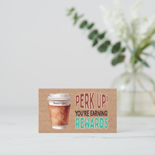 Custom Rustic Kraft Coffee Loyalty Visitekaartje (Staand voorkant)