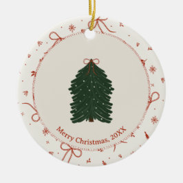 Custom Rustic Pine Tree Red Green Keramisch Ornament